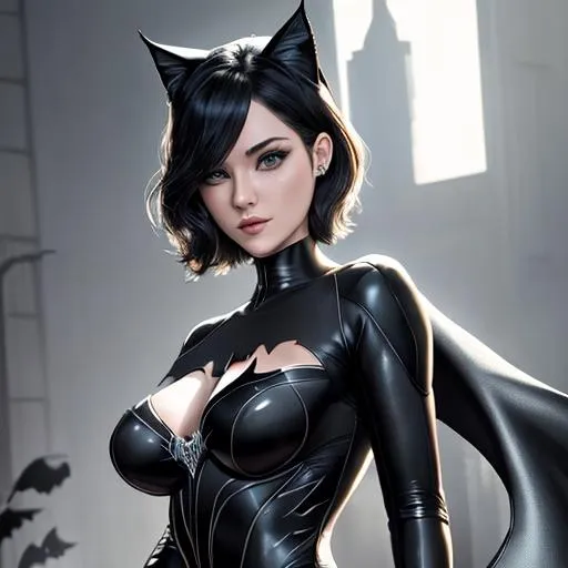 Prompt: (((masterpiece))), (((full body))), ((best quality)), hyper quality, ((HIGHEST RESOLUTION)), refined rendering, extremely detailed CG unity 8k wallpaper, highly detailed, (super fine illustration), highres, (ultra-detailed), detailed face, perfect face, (((DC COMIC CATWOMAN AND BATMAN COUPLE))), stunning art, best aesthetic, twitter artist, amazing, high resolution, fine fabric emphasis, UHD, 