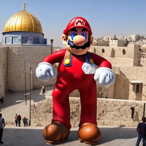 Prompt: Giant Mario in jerusalem 
