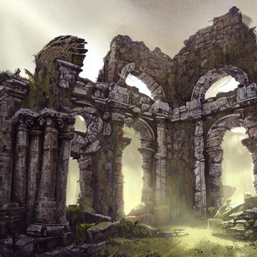 concept art of ancient fantasy ruins with an ancient... | OpenArt