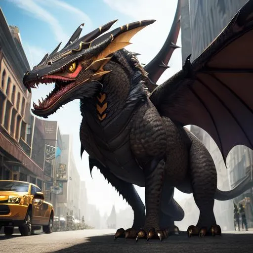 Prompt: Portrait of an anthro wyvern with striking brown fur and iridescent black markings and a cute face, liminal space streets, perfect composition, hyperrealistic, super detailed, 8k, high quality, trending art, trending on artstation, sharp focus, studio photo, intricate details, highly detailed, by greg rutkowski