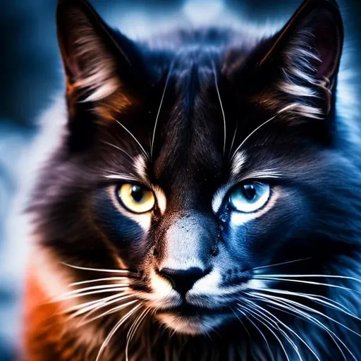 Prompt: epic, black, pitch black fur, stoic cat, cat facing a wall of evil shadows, black flames move around in the air in a magical way. Perfect features, extremely detailed, realistic, complimentary colors, realistic cat, surrounded in a white aura