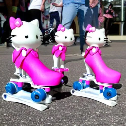 Prompt: barbie and hello kitty roller skating
