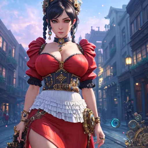 Prompt: steampunk art, front, wearing body accessories, epic Instagram, in a street ally, looking at viewer, artstation, hyperdetailed intricately detailed, unreal engine, fantastical, intricate detail, splash screen, complementary colors, fantasy concept art, 8k, deviantart masterpiece, oil painting, heavy strokes, splash arts
