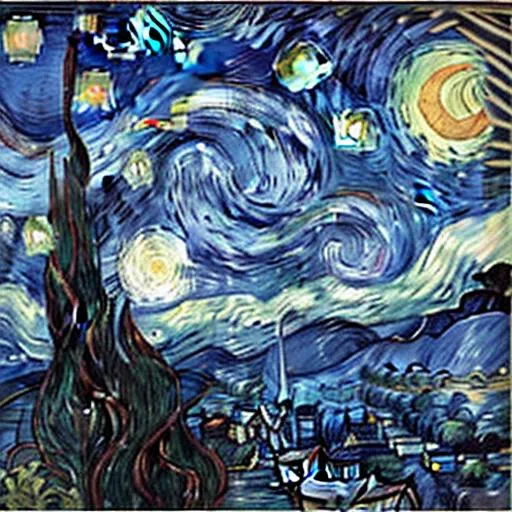 Prompt: the  starry night painting by Vincent van Gogh