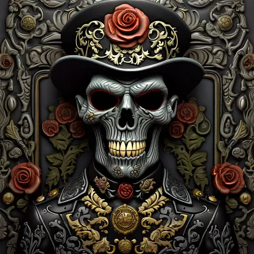 Prompt: "Scandinavian Black Rosemaling **Portrait of Zombie Commander**, exquisite zombie decoration, by Jeff A. Menges, Winter Carl Hansson. Hyperfine intricate detailing, Trending on Artstation, Masterful Composition, Reimagined by industrial light and magic, flat lighting, Zombie Zombie, DoodleAddicts, 4k, HDR, IMAX, Pixiv, shadow depth"