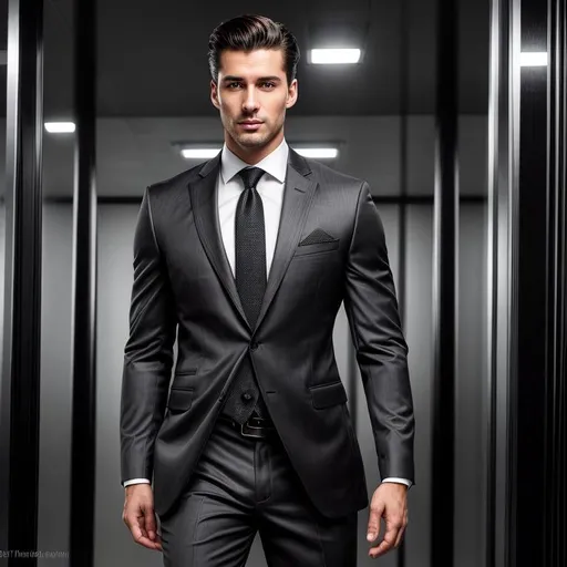 Prompt: Waist high Portrait of a beautiful and handsome Caucasian man in black pant and grey coat with tie at a bank,  perfect detailed face, detailed symmetric hazel eyes with circular iris, realistic, stunning realistic photograph, 3d render, octane render, intricately detailed, cinematic, trending on art station, Isometric, Centered hiper eallistic cover photo, awesome full color, hand drawn, dark, gritty, klimt, erte 64k, high definition, cinematic, neoprene, portrait featured on unsplash, stylized digital art, smooth, ultra high definition, 8k, unreal engine 5, ultra sharp focus, intricate artwork masterpiece, ominous, epic, trending on artstation, highly detailed, vibrant