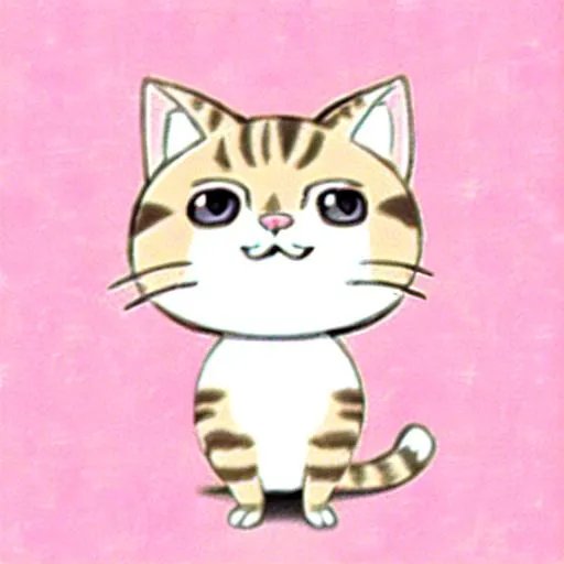 Prompt: " cartoon "tabby cat , screensaver/ gray ,white, and pastel pink 