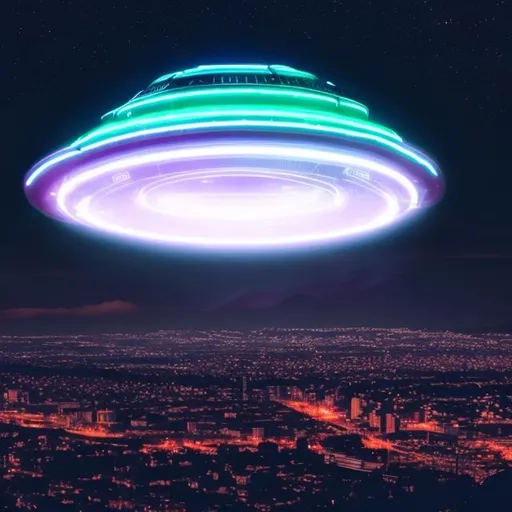 Prompt: Giant ufo looking at a city dark futuristic neon