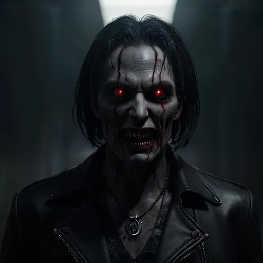 Prompt: Demonic Vampire, in style of Wes Craven, photorealistic, hyper detailed, cinematic, demonic, octane render, 4K