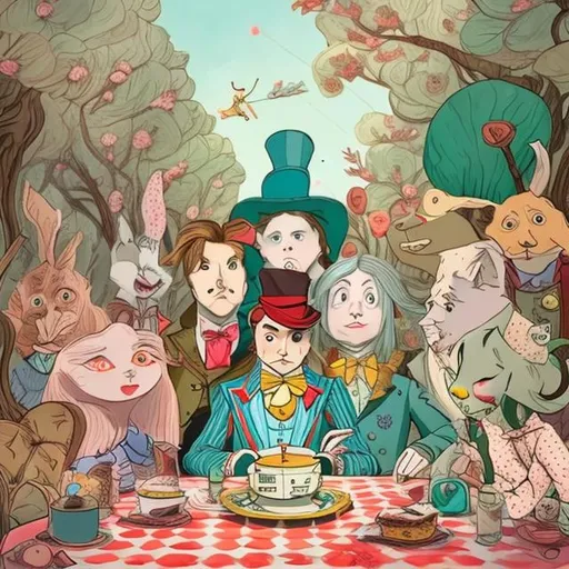 Prompt: Alice in wonderland but wes Anderson style