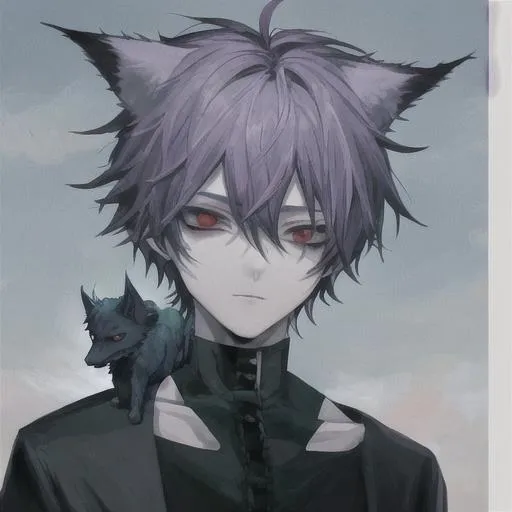 Prompt: Demon anime boy with a wolf boy 
