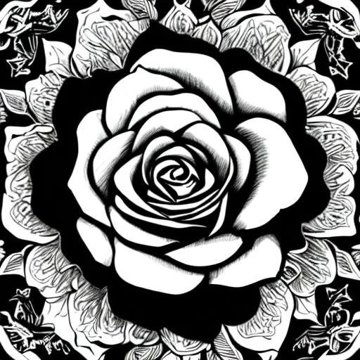 black and white coloring page image of a rose | OpenArt