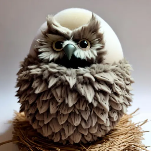 Prompt: dnd owlbear, baby, egg shell