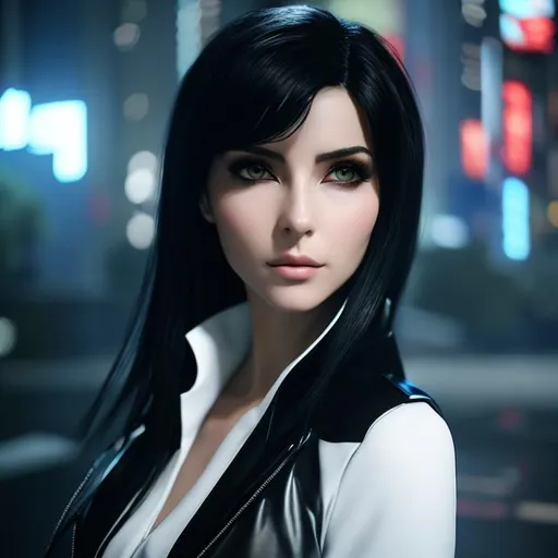 Prompt: A photo realistic illustration, rendered in Unreal Engine 5.0, of a beautiful Re-l Mayer from Ergo Proxy (2006) in her 30s with Electric Blue eye makup under a black cloak with shoulder length straight black hair, firing a silver pistol, intricate, seductive, Dark Fantasy, landscape, Japanese Cyberpunk, Sc-Fi, Surrealist, Anime, by Shûkô Murase, Funimation, DeviantArt, Castlevania anime, artstation, Midjourney, cgsociety, digital painting, Dark black, seductive, symmetrical, vivid, tone mapping, colorgrading, HDR, 4k, sharp focus, natural lighting