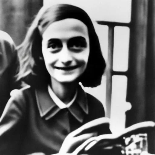 Prompt: anne frank wearing a nazi uniform