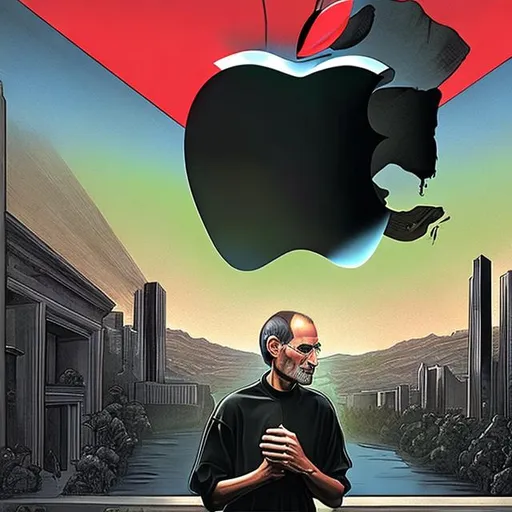 Prompt: steve jobs ruling over apocalyptic silicon valley