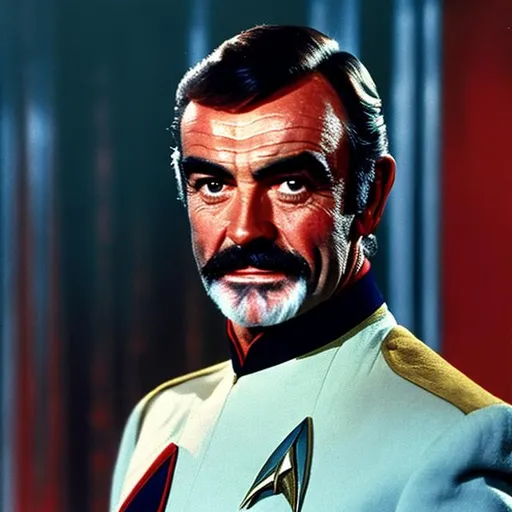 Prompt: A portrait of Sean Connery, wearing a Starfleet uniform, in the style of "Star Trek the Next Generation."
