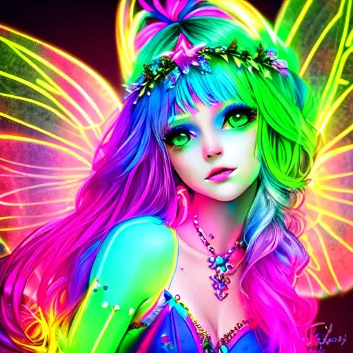 fairy goddess. , neon rainbow colors, closeup | OpenArt
