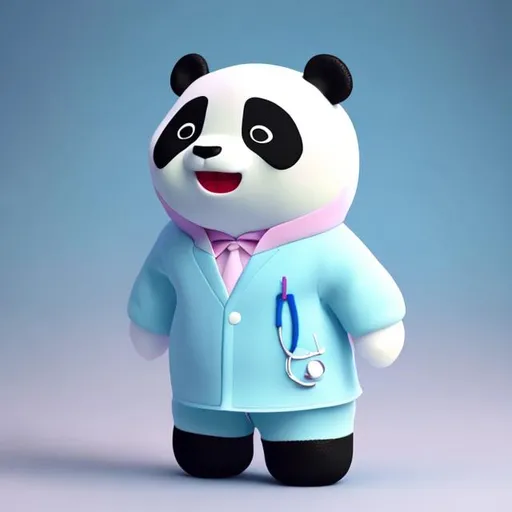 Prompt: cute kawaii Squishy panda doctor plush toy, soft texture,  soft smooth lighting, modular constructivism, physically based rendering, square image with no background with big smile showing teeth and happy  in light blue surgeon suit with tooth in the background

