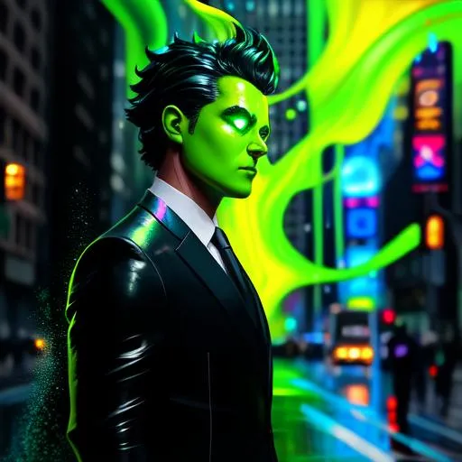 Prompt: a green drippy oozing slime humanoid in a black buisness suit, characters head explodes, on the streets of new york,Digital style painting,style of Pixar, Fragonard, highly-detailed, cinematic, washed out palette,light trails,iridescent, arms visible, perfect composition, hyperrealistic, super detailed, 8k, high quality, sharp focus, intricate details, highly detailed, dynamic lighting, detailed and intricate environment, highest quality