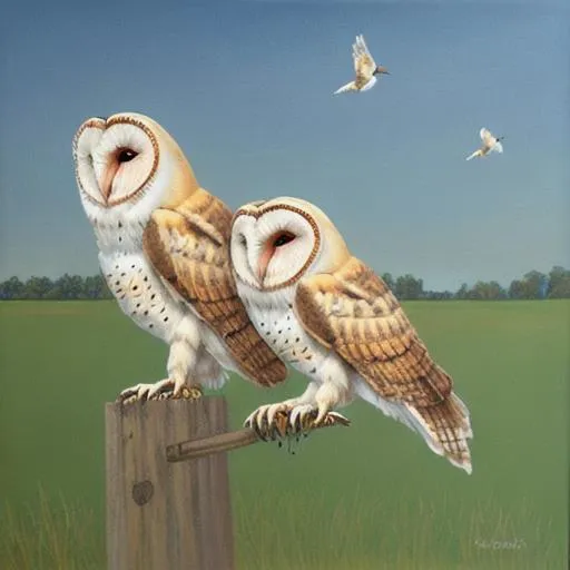 Painting of barn owls