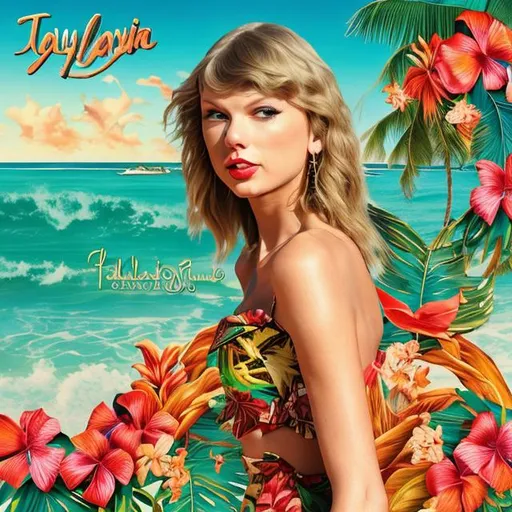 Prompt: Taylor swift album cover if it was an Hawaiian themed album
