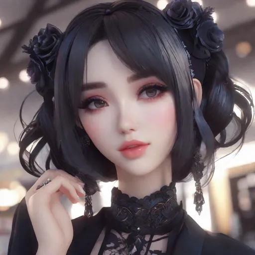 Prompt: 3d anime woman, rude, pretty, cute hairstyle, goth outfit, and beautiful pretty art 4k full raw HD