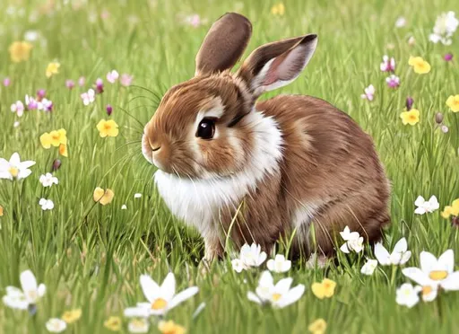 Prompt: brown bunny rabbit in the spring meadow