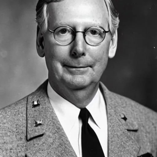 Prompt: Photo Realistic Portrait of Mitch McConnell cosplaying as a soldier in 1944, world war II, historic photo, 1940’s, veteran