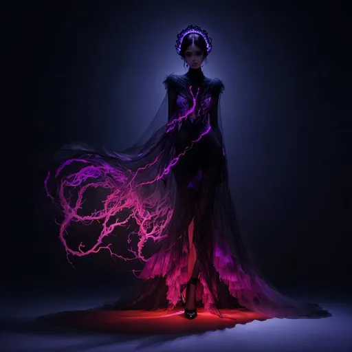 Prompt: minimalist black light haute couture full body ethereal serene charybdis arboreal fashions vogue abstract editorial album cover shot with nikon z8 --s 750 --w 100 --c 20