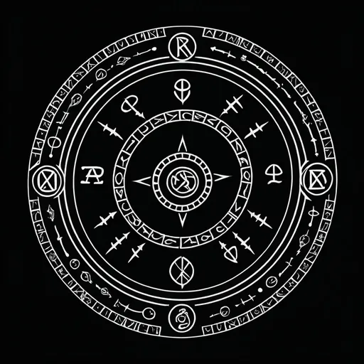 Prompt: A magic runic spell circle, black background