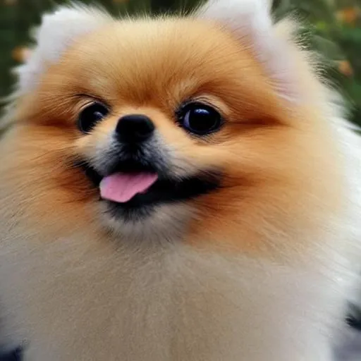 Prompt: pomeranian with white fluffy fur


