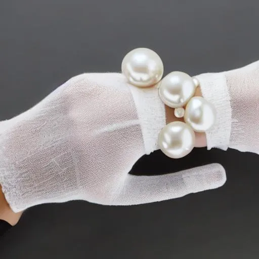 Prompt: A gossamer white fingerless glove with pearls on it 