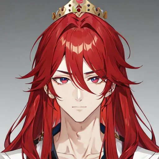 Prompt: Zerif 1male (Red side-swept hair covering his right eye) king