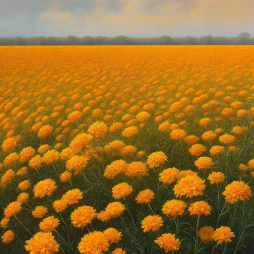 Prompt: a hyper detailed  pastel painting of a field of marigold in a horizon view
