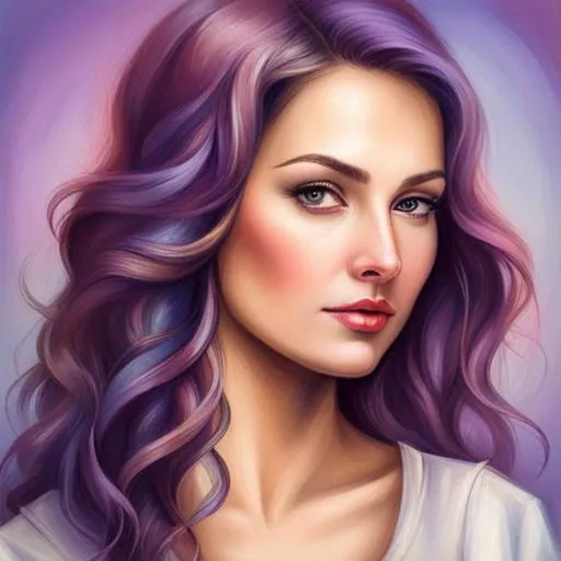 Prompt: A portrait of a woman in the style of Leonardo De Vinci wearing purple c!othes, pastel background