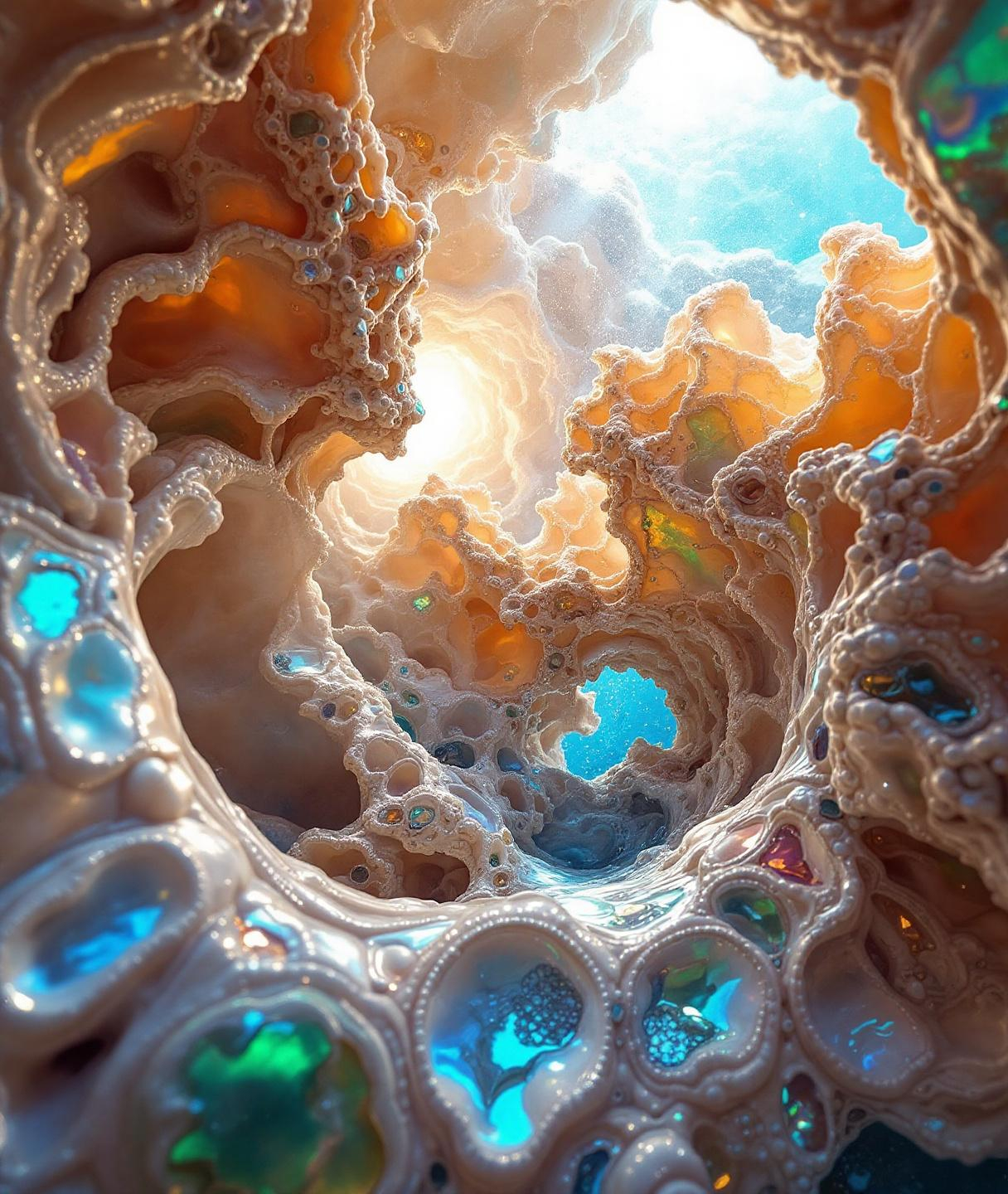 Sea Shell Innerds The interior of a giant seashell featuring iridescen...