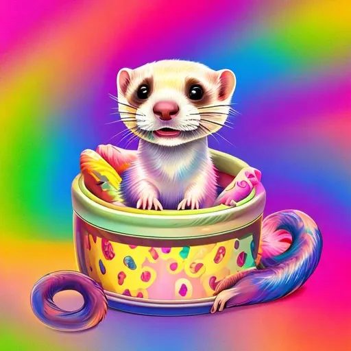 Prompt: Ferret in a bed in the style of Lisa frank