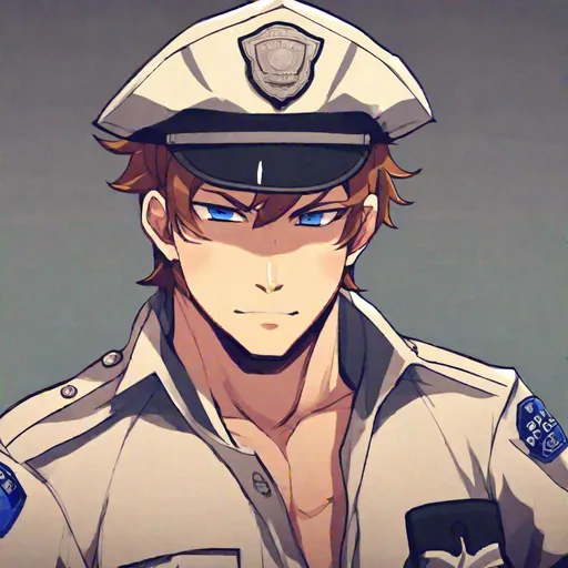 Prompt: Caleb as a police officer shirtless, anime style