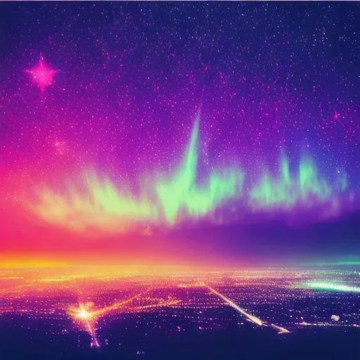 Prompt: Beautiful night sky with neon effect 