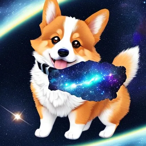 Prompt: a cute corgi with a galaxy in the background, and make it look futuristic