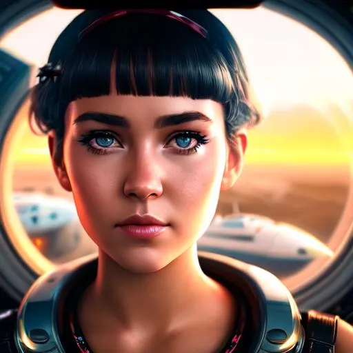 Prompt: portrait+ style close up shot; War girl joining the mile high club, in a cabin of a spaceship. Science fiction hyperrealistic 8k 18+ shot of the day beautiful epic high resolution