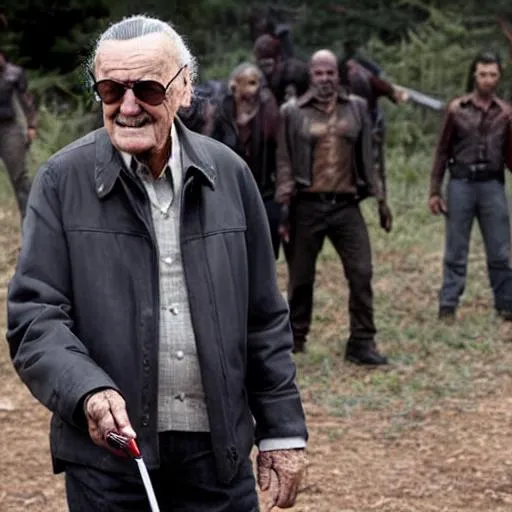 Prompt: Stan Lee in The Walking Dead