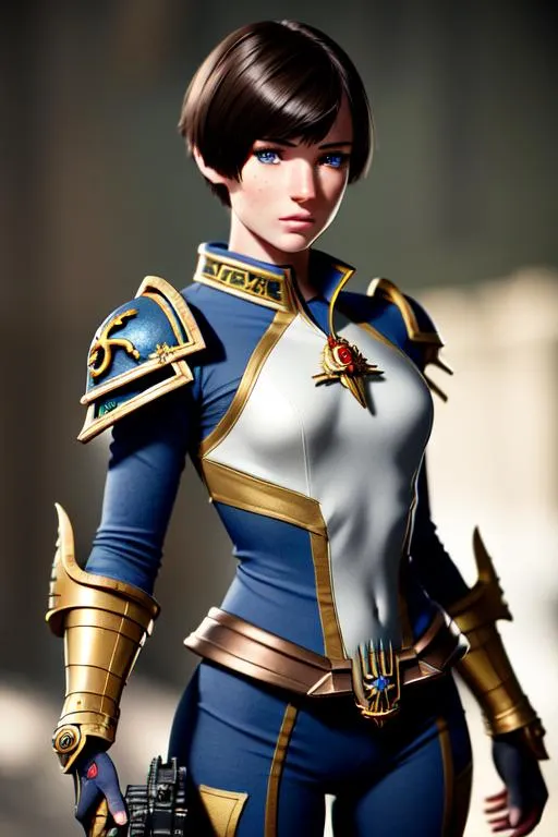 Prompt: ultra realistic illustration, 100 mm lens, cinematic shot, total body front view, perfect angle,

Warhammer 40000 young woman, (detailed face, detailed eyes, detailed nose, detailed mouth and lip),  short hair, expressive, beautiful bang, ultra detailed battlefield background,

The vibrant colors create a hype realistic color splash art, Unreal minimalism with octane render creates depth of field with bokeh. Style: using a combination of traditional techniques and 3D modeling,

(Ultra detailed, finest detail, intricate), 

(Epic composition, epic proportion, epic fantasy),

cinematic lighting, volumetric lighting, studio lighting, neon light, global illumination, (depth of field:0.4, blur, bloom:0.2), reflection, hard shadow, contrast, vibrant color, RAW photo, photography,

HD, UHD, masterpiece, professional work.