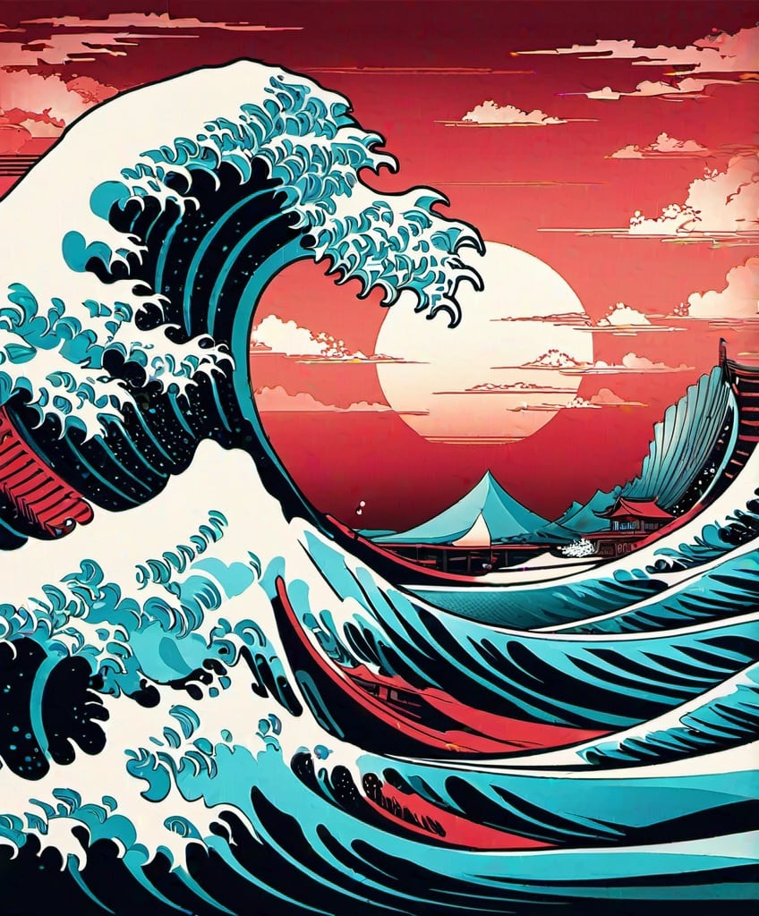 the great wave off kanaga in a wave painting, in the...