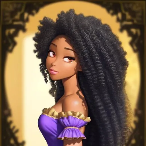 Prompt: Black Rapunzel, beautiful, melanated, live-action, curly hair