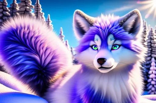 Prompt: 8K, ultra high definition, ultra sharp, very detailed, masterpiece, ultra detailed background, UHD character, anime, UHD background) Wise silvery-lavender ice elemental wolf, gleaming silver-blue eyes, bright lavender fur covered in ice crystals, some of fur is crystalized, icicles hanging from silky mane, standing on snowy mountain peaks, snow-capped trees, auroras, pink twilight sky, ice storm