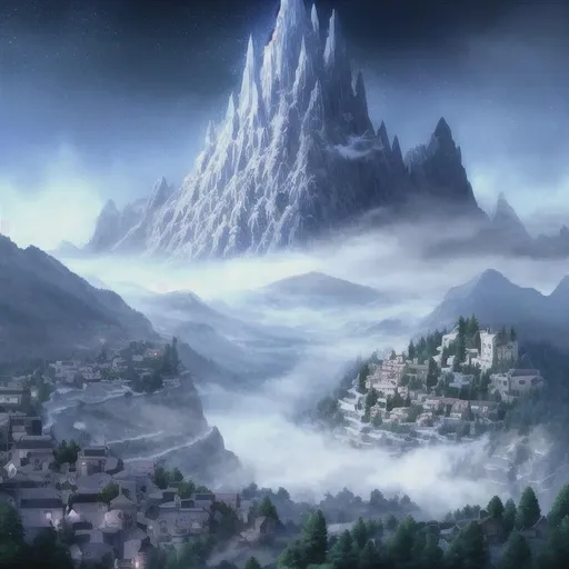 Prompt: A small village in the mountain, Anime style, epic composition, beautiful, 8k, Highly detailed