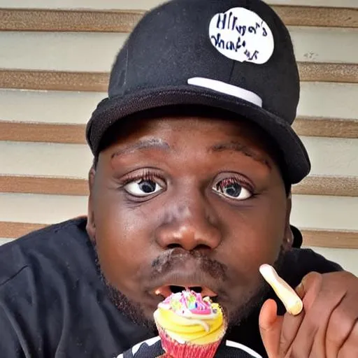 edp445, photo realistic picture, eating cupcake, 4k, 8k