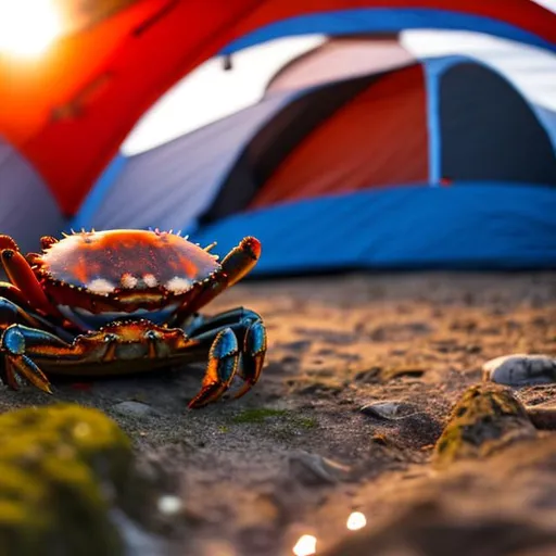 Prompt: Crab partying at a campsite
